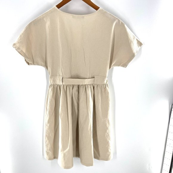 NWT Simplee Women's Medium Dress Tan Safari V Neck Short Sleeve Button Down Fron - Picture 5 of 5